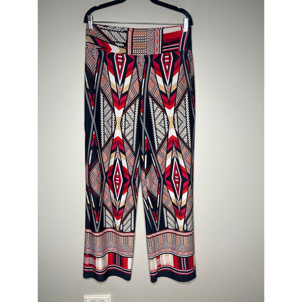 Sunny Leigh Geometric Palazzo Pants Wide Leg Pull On Boho Resort Cruise Size M
